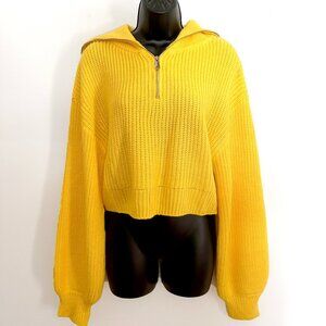 NWT Anjeanette Puff Sleeve Quarter Zip Sweater in Yellow / Medium